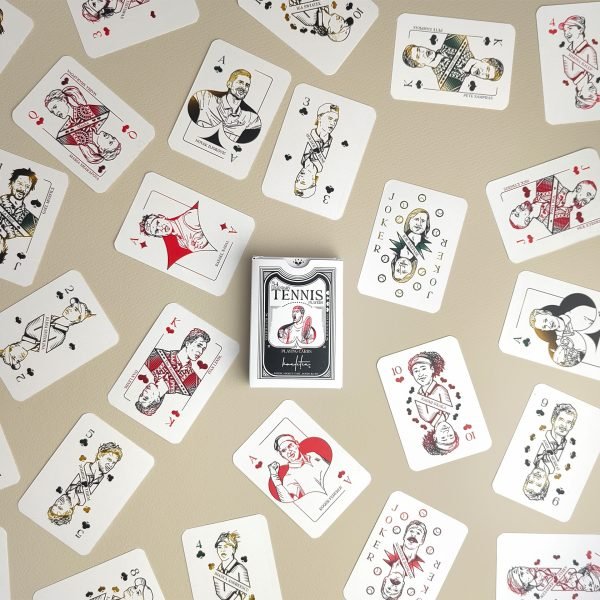 Tennis playing cards with 54 legendary tennis players illustrated by hand.