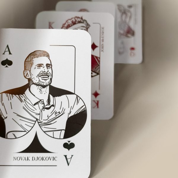 Novak Djokovic illustration, printed on Ace of Spades for this tennis poker deck.