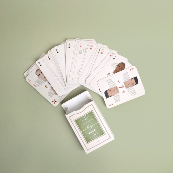 Toate cărțile de joc fotbal sunt desenate de noi manual, făcând acest pachet de poker special creat de fani, pentru fani.