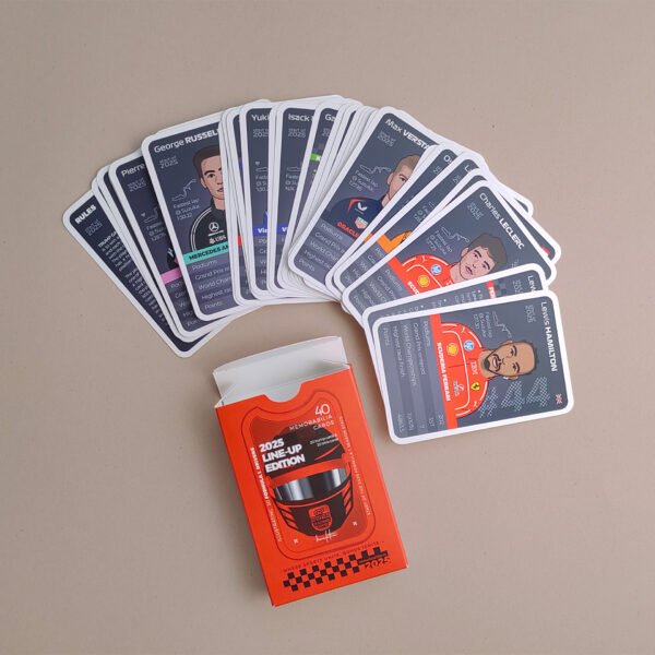 All of the F1 2025 cards laid out on the table.