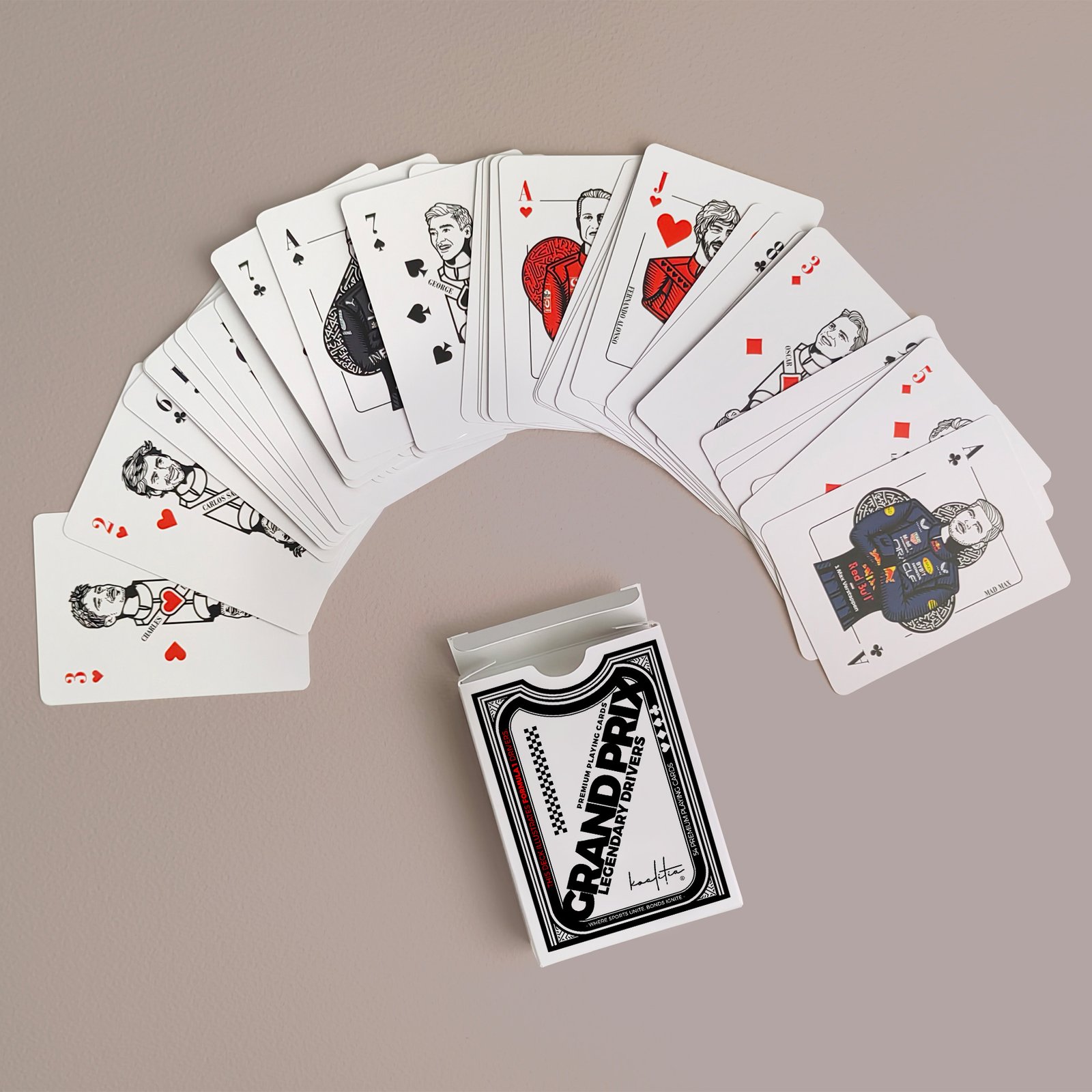 Formula one playing cards with Schumacher, Senna, Alonso