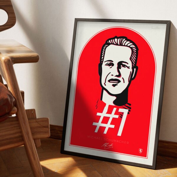 Framed artwork representing Michael Schumacher.
