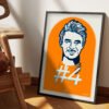 Framed Lando Norris poster, McLaren orange color, Lando's signature and number #4.