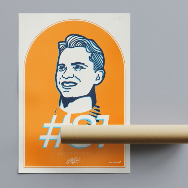Poster Oscar Piastri desenat manual, poster gata de inramat si agatat pe perete.