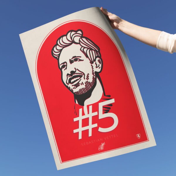 Sebastian Vettel poster held in hand