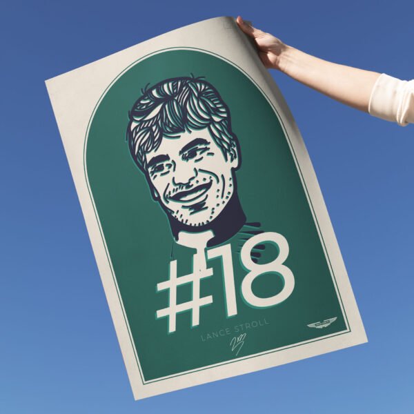 Poster F1 Lance Stroll tinut in mana, ilustratie creata digital in atelierele Koalitia