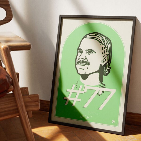 Tablou Valtteri Bottas ca poster înrămat expus pe perete, imprimat pe hârtie premium în culorile îndrăznețe Kick Sauber cu detalii artistice fine.