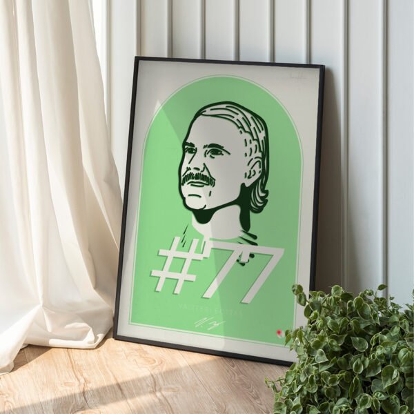 Valtteri Bottas framed artwork displayed on a wall, printed on premium paper with Kick Sauber's bold colours and fine artistic detail.