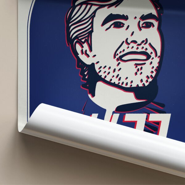 Close-up detail of the hand-drawn portrait from the Checo Sergio Pérez Print, showcasing the Red Bull Racing emblem and Pérez's signature.