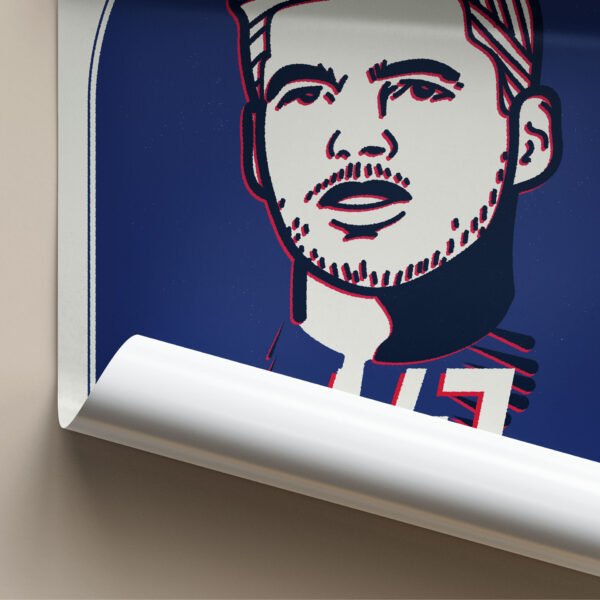 Close-up detail of the hand-drawn portrait from the Max Verstappen Print, showcasing the Red Bull Racing emblem and Verstappen's signature.