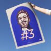 Daniel Ricciardo Art Poster, a digitally hand-drawn portrait of the AlphaTauri F1 driver, featuring his signature and #3 racing number, held in hand with a sky background.