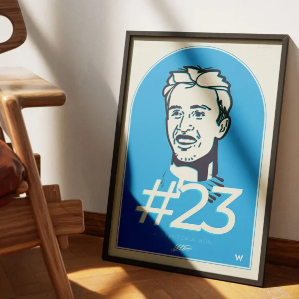 Alex Albon Print hand-drawn portrait framed artwork featuring Williams F1 driver