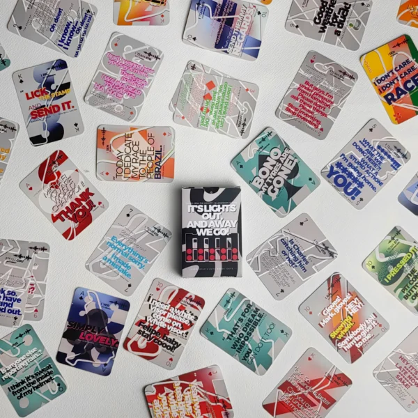 F1 Radio Messages Playing Cards box and deck, 54 illustrated Formula 1 cards, designed and produced in Romania - the perfect gift for any Formula 1 fan.