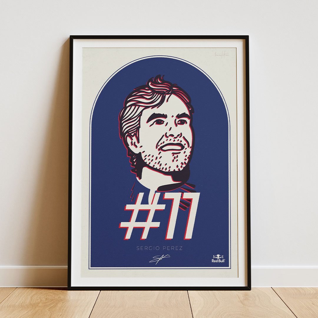 Checo Sergio Perez Print, hand-drawn portrait framed artwork, designed and produced in Romania, E.U.