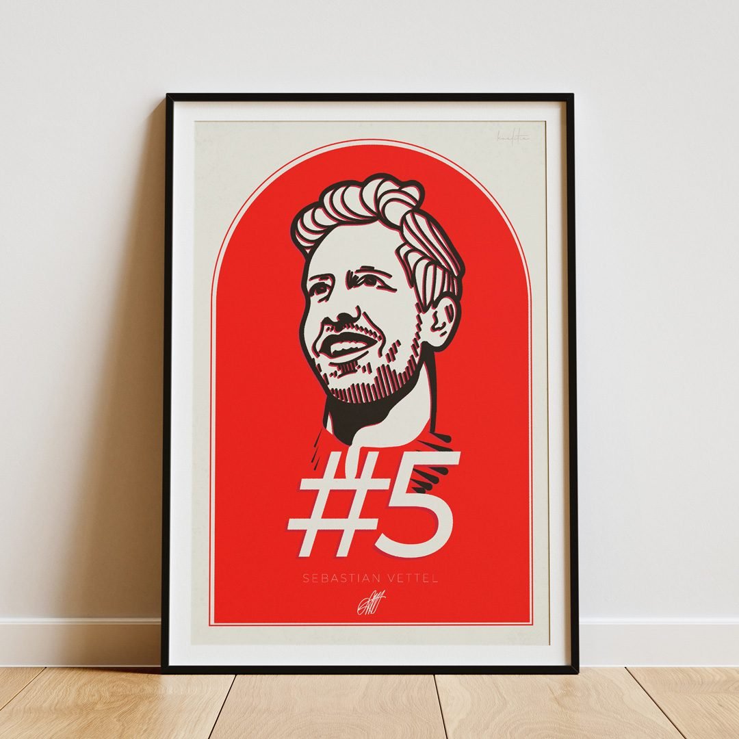 This Sebastian Vettel print captures Seb's glorious smile that we are so used to, and so it belongs in a place of honor for any true Vettel or Ferrari fan. Am ilustrat digital acest poster Sebastian Vettel, care a pus zâmbete pe chipurile noastre timp de mai mult de un deceniu.